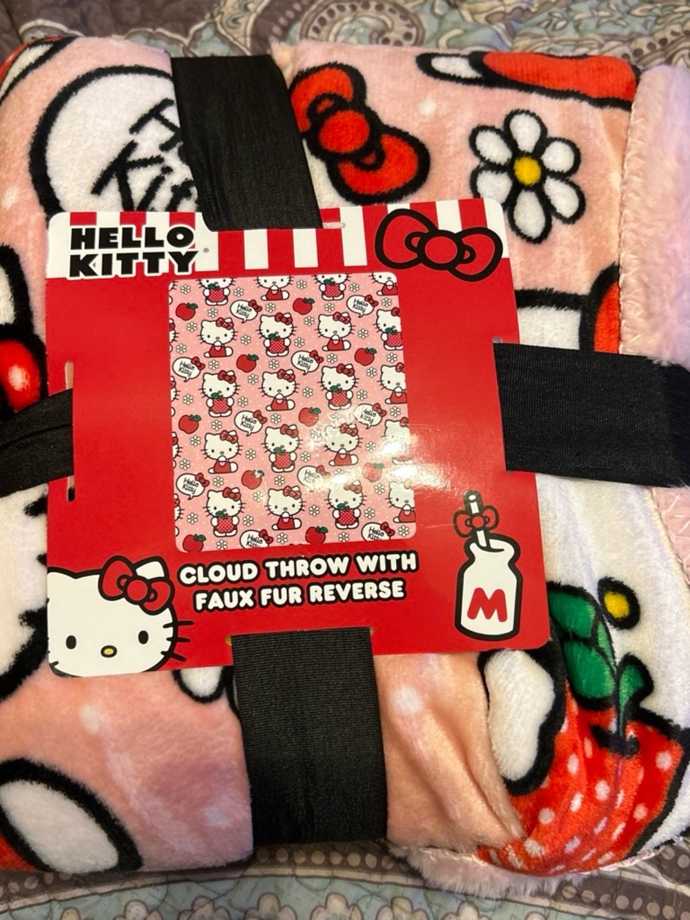 Hello Kitty Pink Cloud Throw with Strawberry & Flower Motif